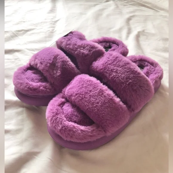 No Boundaries 2 Band Purple Plush Slippers NWT - Picture 5 of 11